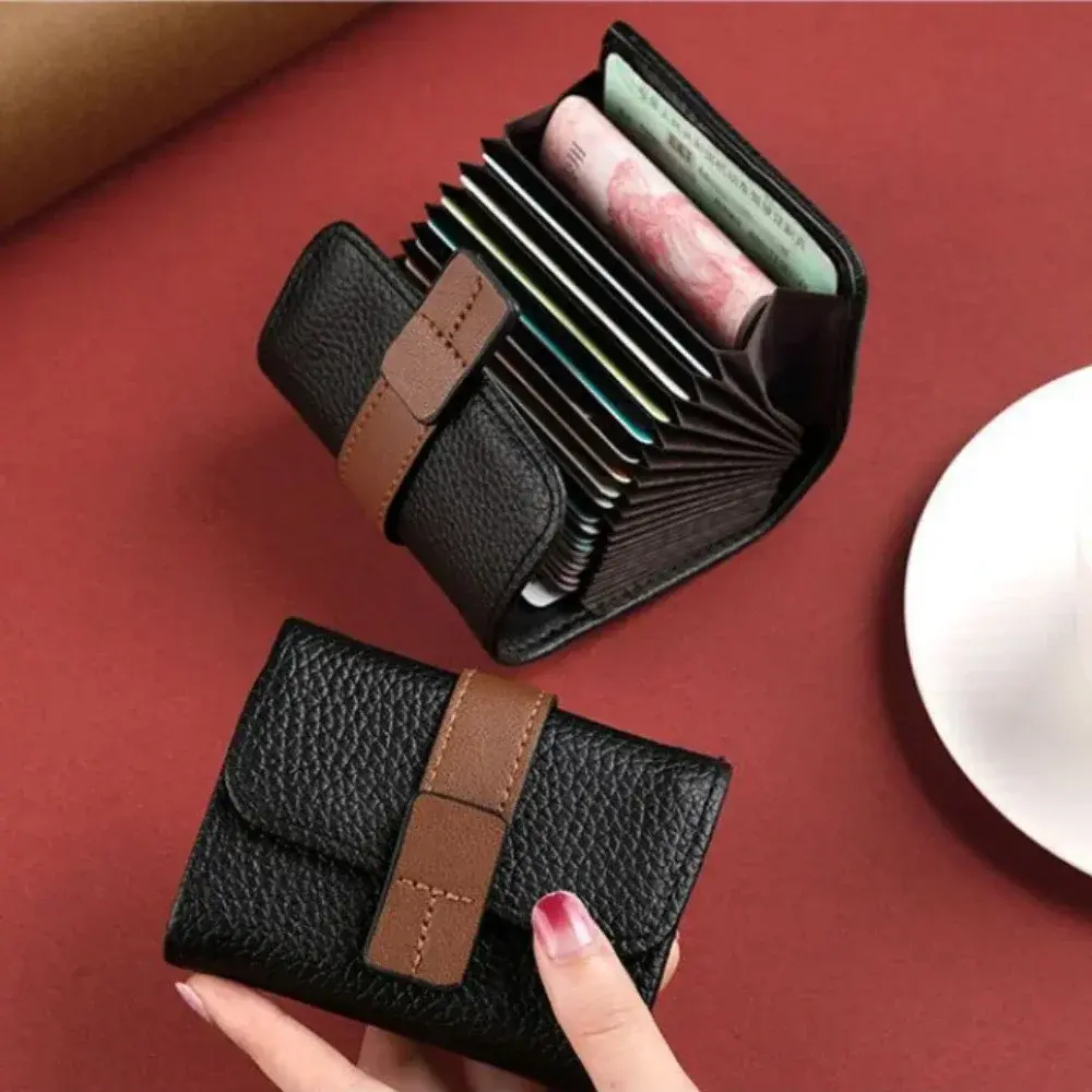Solid Color PU Leather Women Multi-card Slot Credit Card Holder Business ID Card Case Wallet With Coin Pocket Driver License