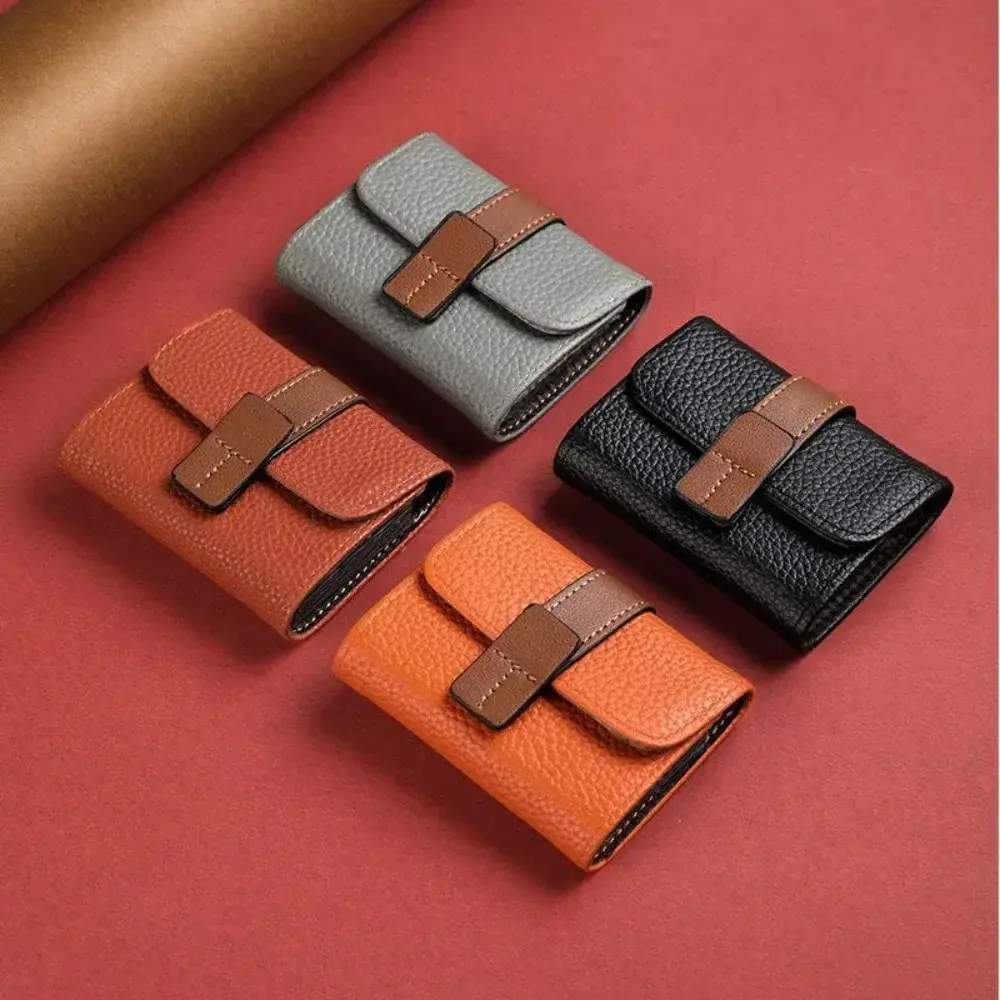 Solid Color PU Leather Women Multi-card Slot Credit Card Holder Business ID Card Case Wallet With Coin Pocket Driver License