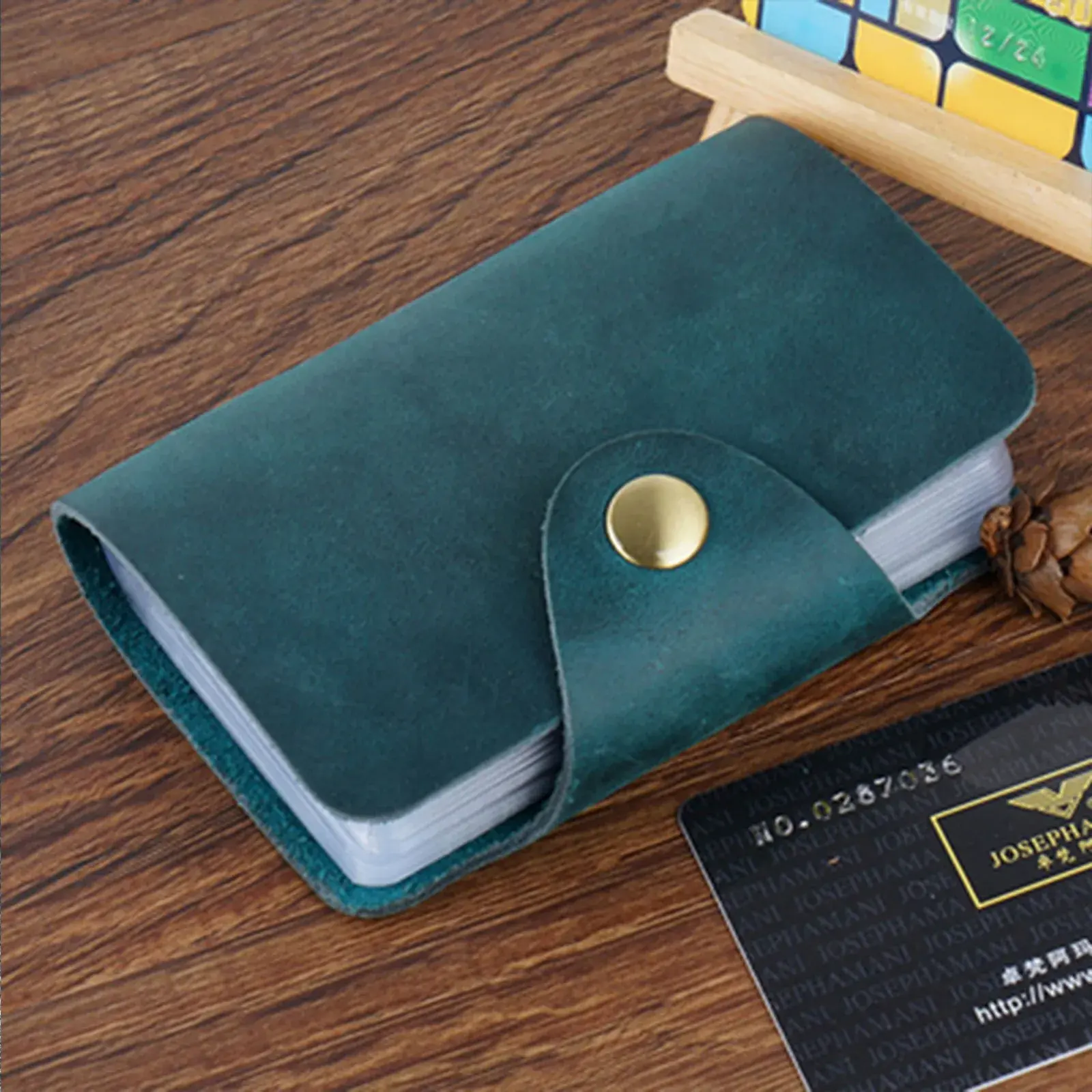 Genuine Leather Card Holder with 20 Card Slots, Minimalist Leather Pocket Wallet Card Case with Snap for Women Men Travel Wallet