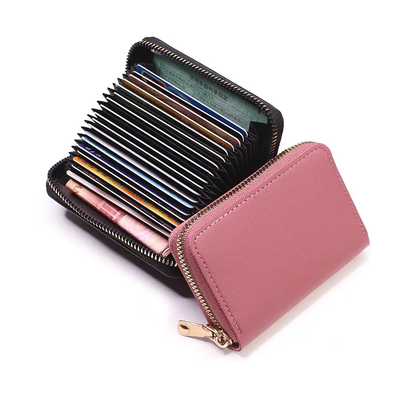 Business Card Holder Wallet Women/men Gray Bank/ID/Credit Card Holder 20 Bits Card Wallet PU Leather Protects Case Coin Purse