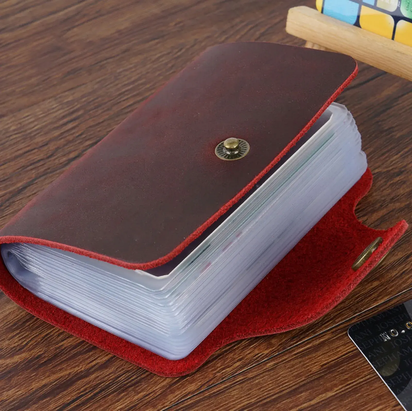 Genuine Leather Card Holder with 20 Card Slots, Minimalist Leather Pocket Wallet Card Case with Snap for Women Men Travel Wallet