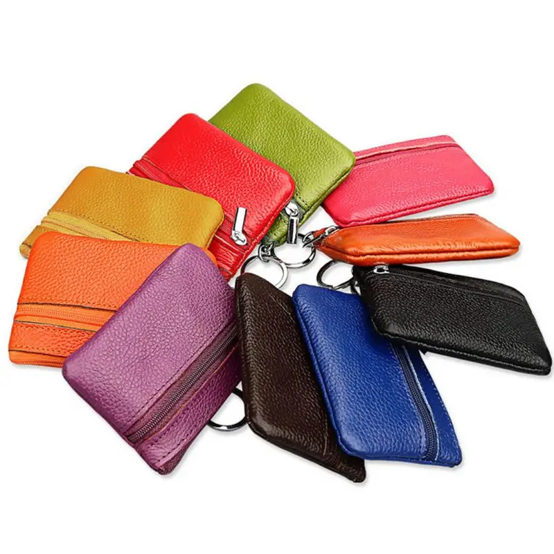 Single Zipper Purse Genuine Leather Female Male Birthday Gift Supplies Small Change Bag for Outdoor Traveling Camping