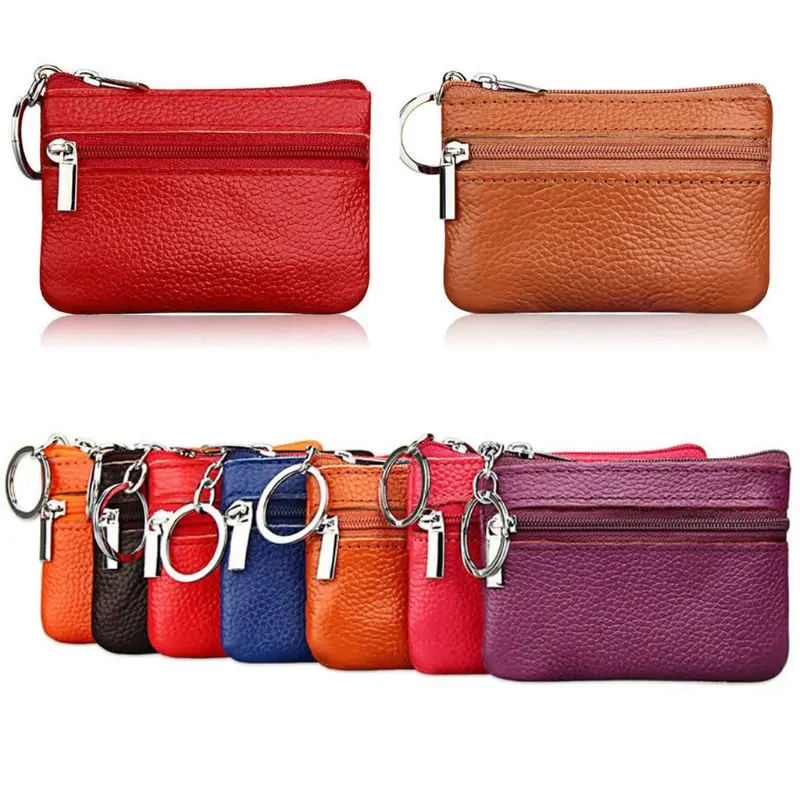 Single Zipper Purse Genuine Leather Female Male Birthday Gift Supplies Small Change Bag for Outdoor Traveling Camping