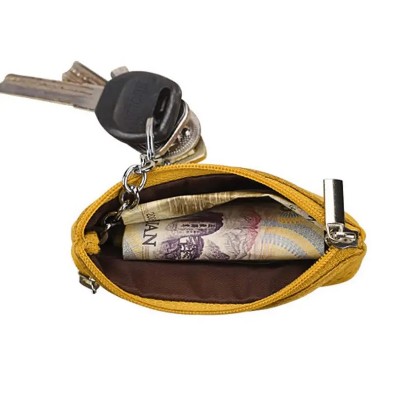 Single Zipper Purse Genuine Leather Female Male Birthday Gift Supplies Small Change Bag for Outdoor Traveling Camping