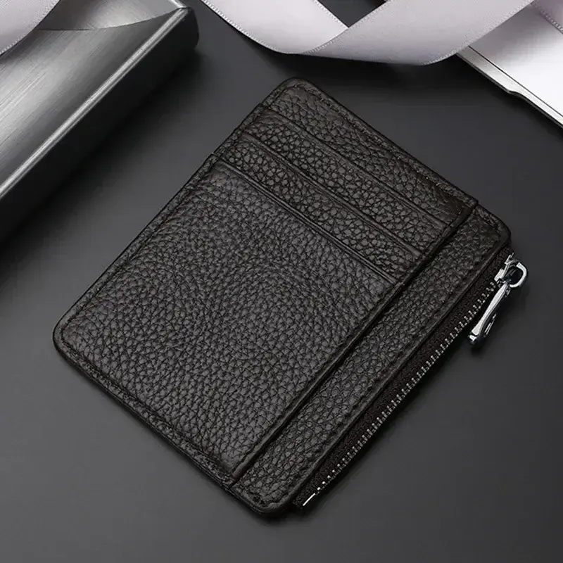 Fashion Women's Genuine Leather Card Wallet with Zipper Pocket Slim Small Coin Purse