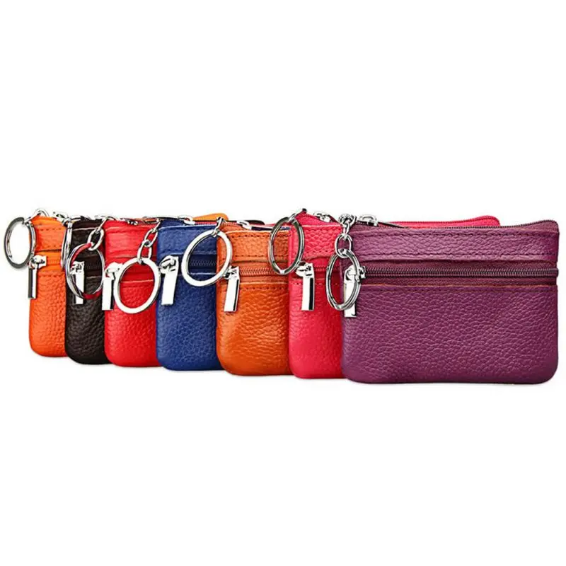 Single Zipper Purse Genuine Leather Female Male Birthday Gift Supplies Small Change Bag for Outdoor Traveling Camping