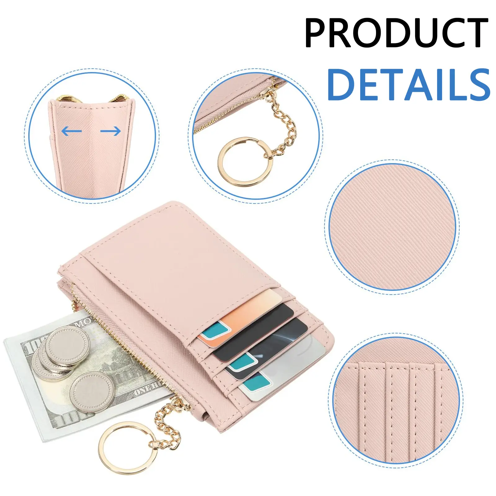 PU leather ladies' wallet, zippered coin purse, mini key case, multi-slot card holder,A-DH