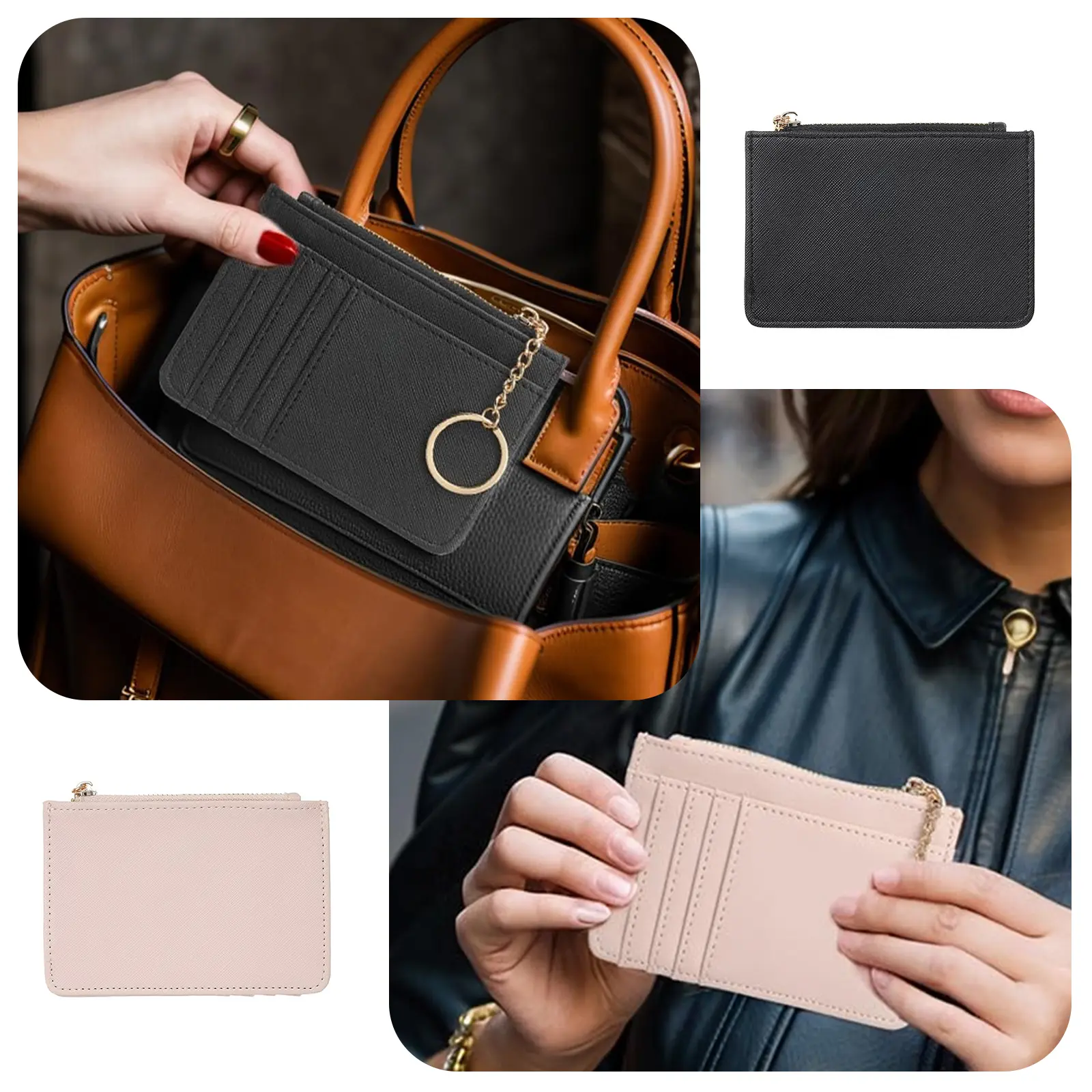 PU leather ladies' wallet, zippered coin purse, mini key case, multi-slot card holder,A-DH
