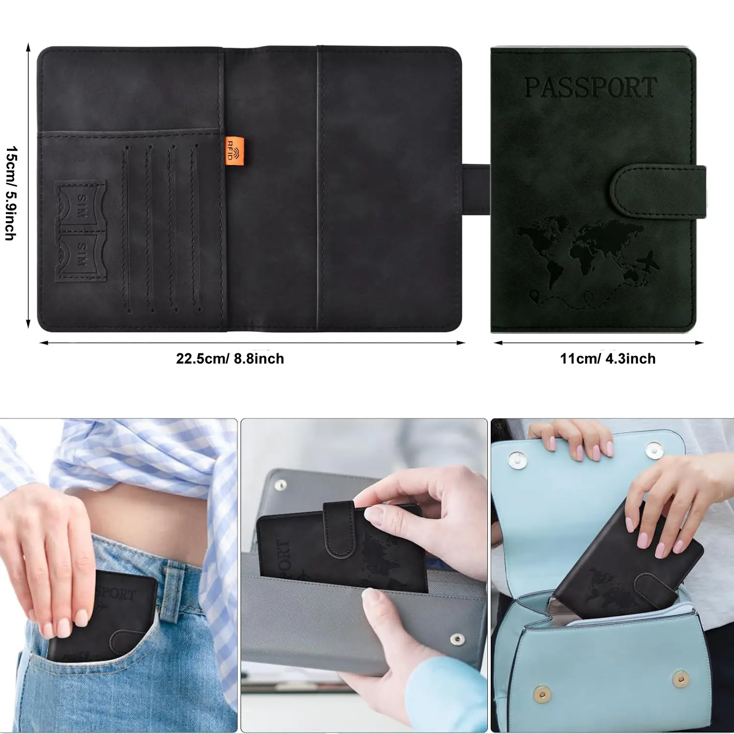 Women/Men Passport Holder for Travel Essentials PU Leather Passport Wallet Cover Case for Creditcard Organizer Bag