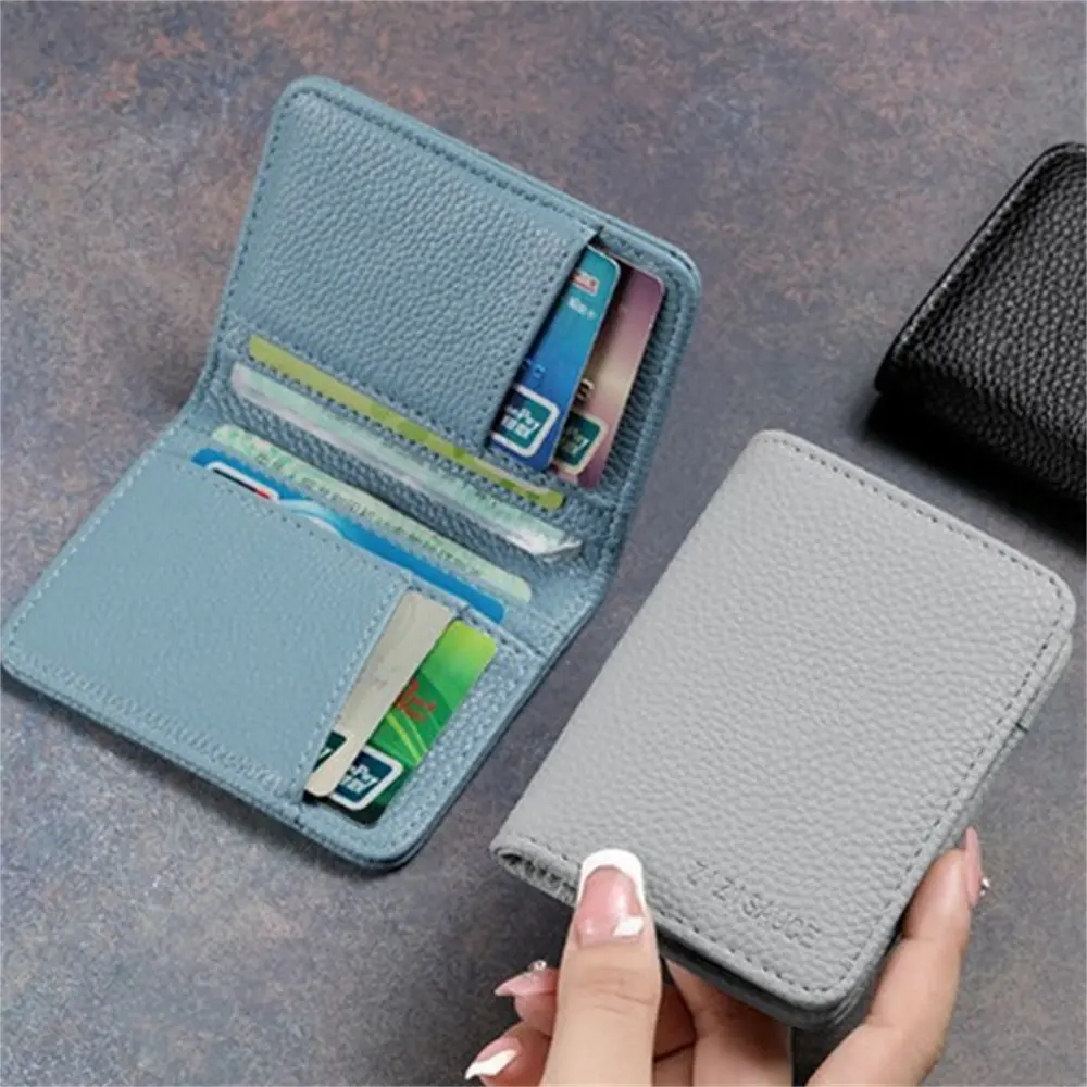 Multi-card Slot Solid Color Portable Leather Card Case Universal Bank Card Credit Card ID Bus Card Holder Travel Card Organizer