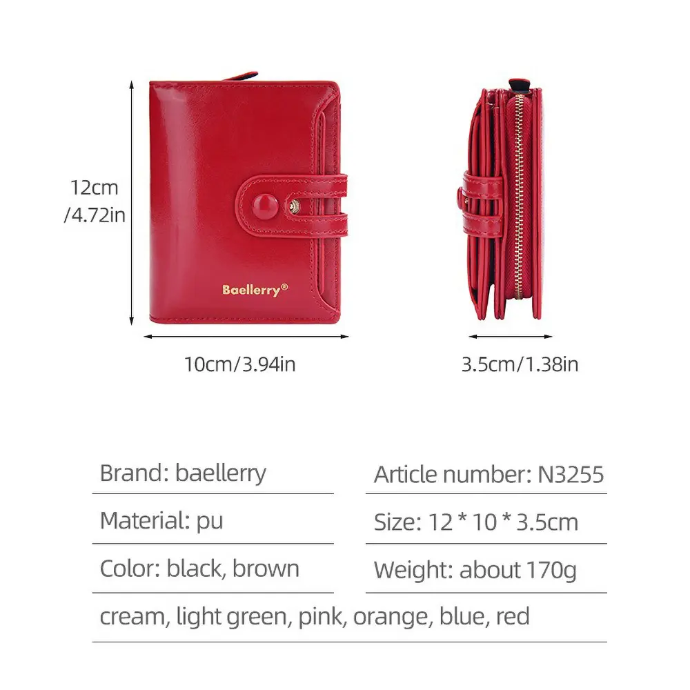 Women's Oiled Waxed Leather Wallet - Buckle Closure, Vertical Zipper Coin Pocket & 6 Card Slots (Heritage Design)