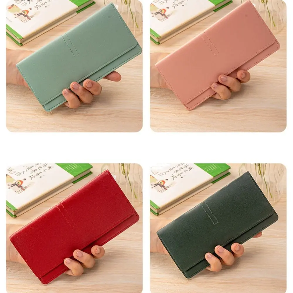 Minimalist PU Leather Leather Women Wallets Solid Color Large Capacity Women Thin Wallets Storage Bag Women Coin Purse