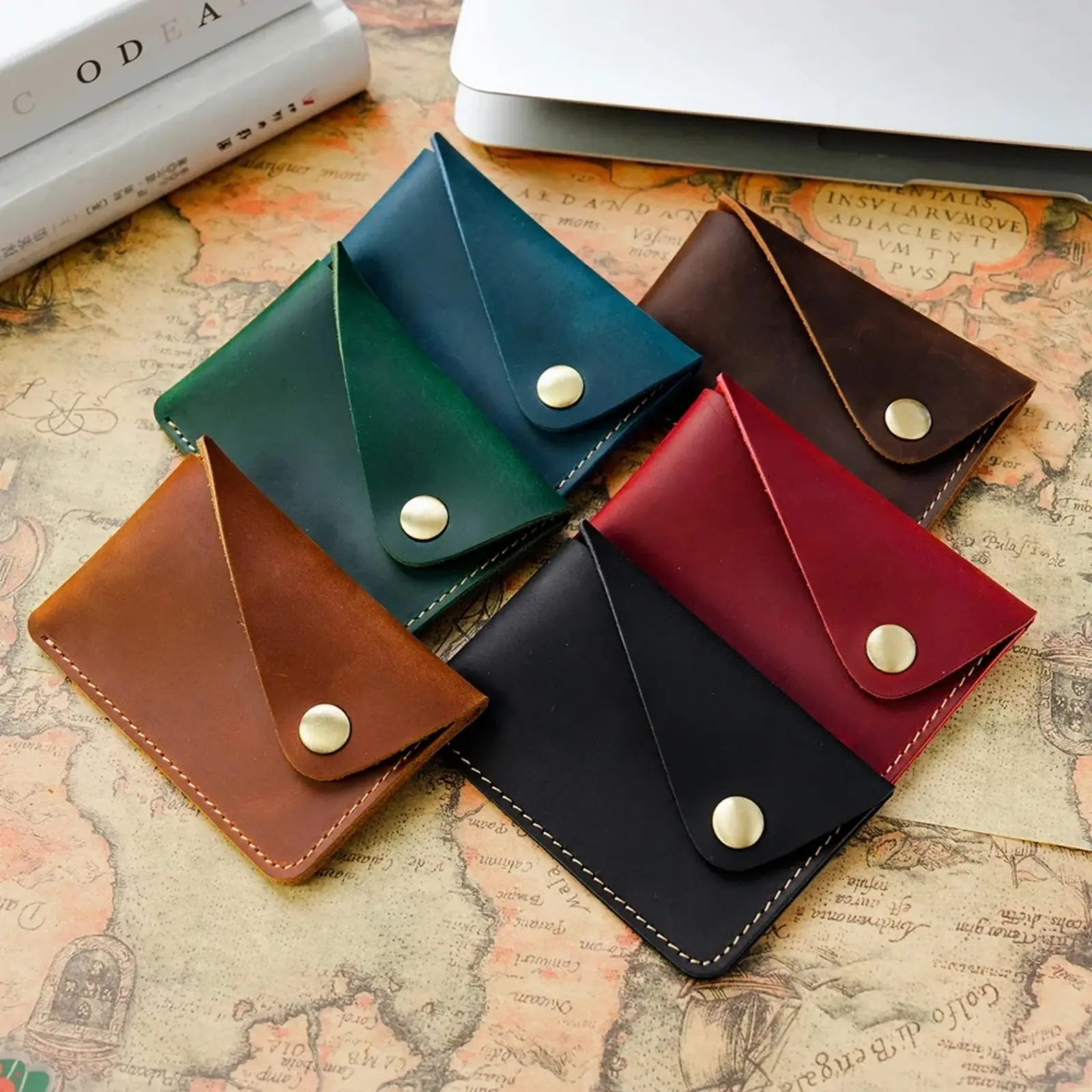 Genuine Leather Credit Card Holder Portable Pocket Wallet Minimalist Small Change Pouch Coin Purse with Snap Closure