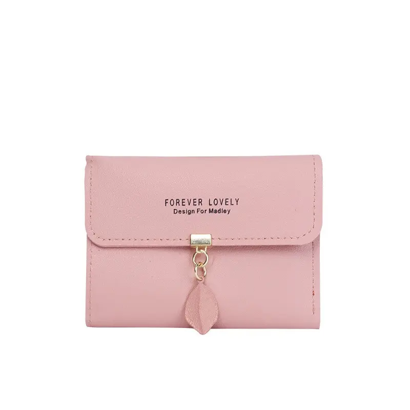 Small Wallet PU Leather Leaf Pendant Card Holder Organizer Zipper Girls Coin Purse for Women Wallet