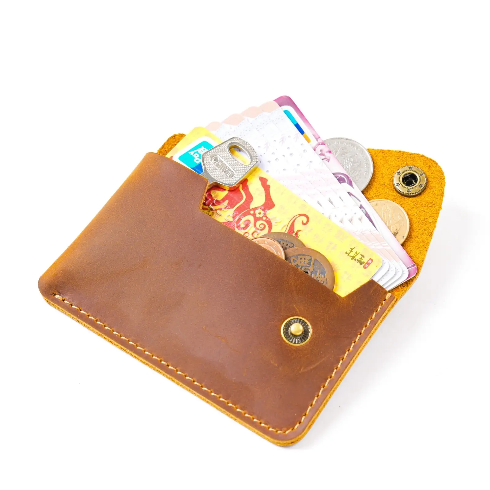 Genuine Leather Credit Card Holder Portable Pocket Wallet Minimalist Small Change Pouch Coin Purse with Snap Closure
