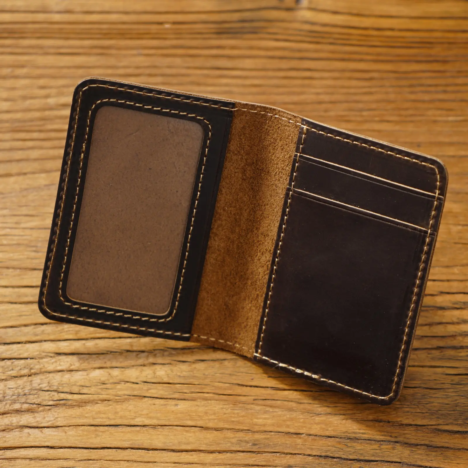 Genuine Leather Bifold Card Holder Vintage Minimalist Card Pocket Wallet Business Card Case with ID Window for Travel Gift