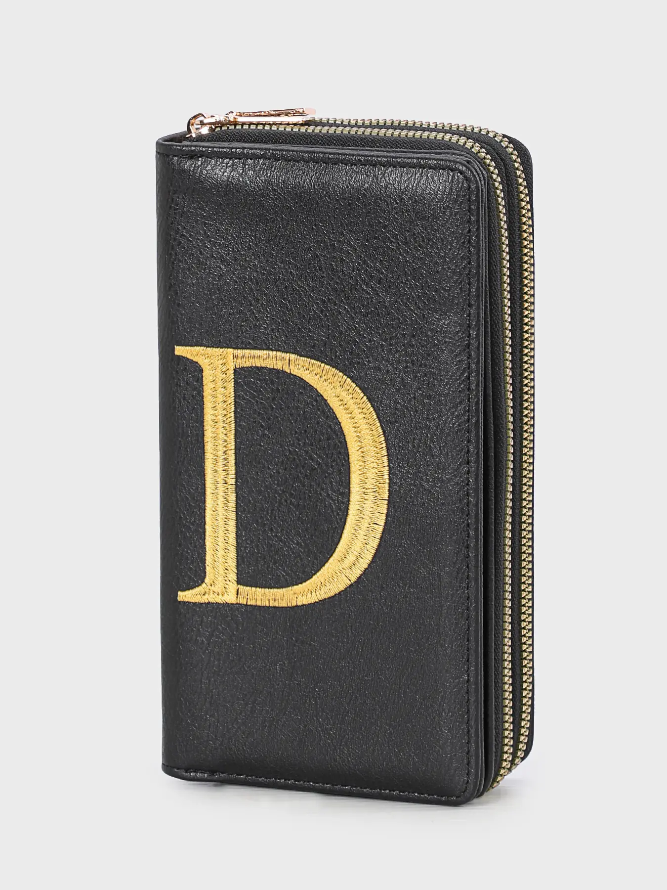 New women's long purse letter embroidery double zipper multi-function multi-card holding bag women's mobile purse