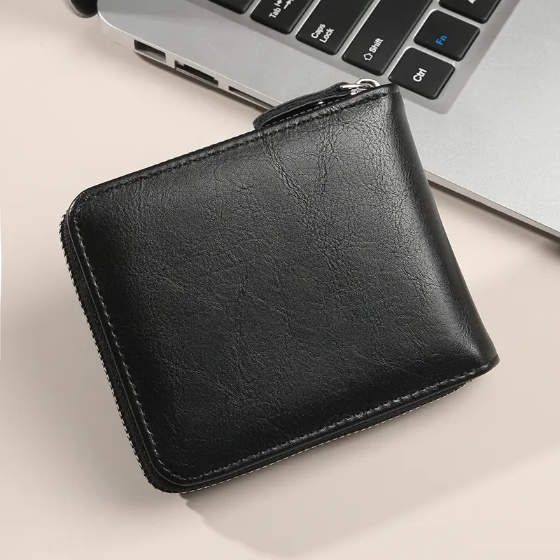 Men's short wallet spliced stone pattern large capacity three fold bag zipper coin wallet multi card money clip