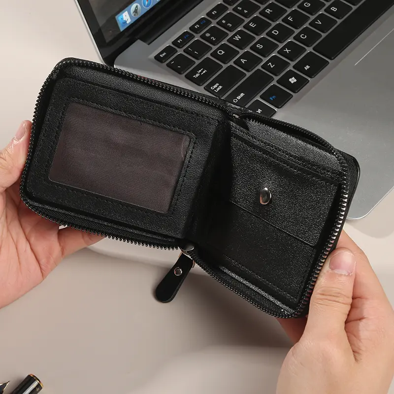 Men's short wallet spliced stone pattern large capacity three fold bag zipper coin wallet multi card money clip