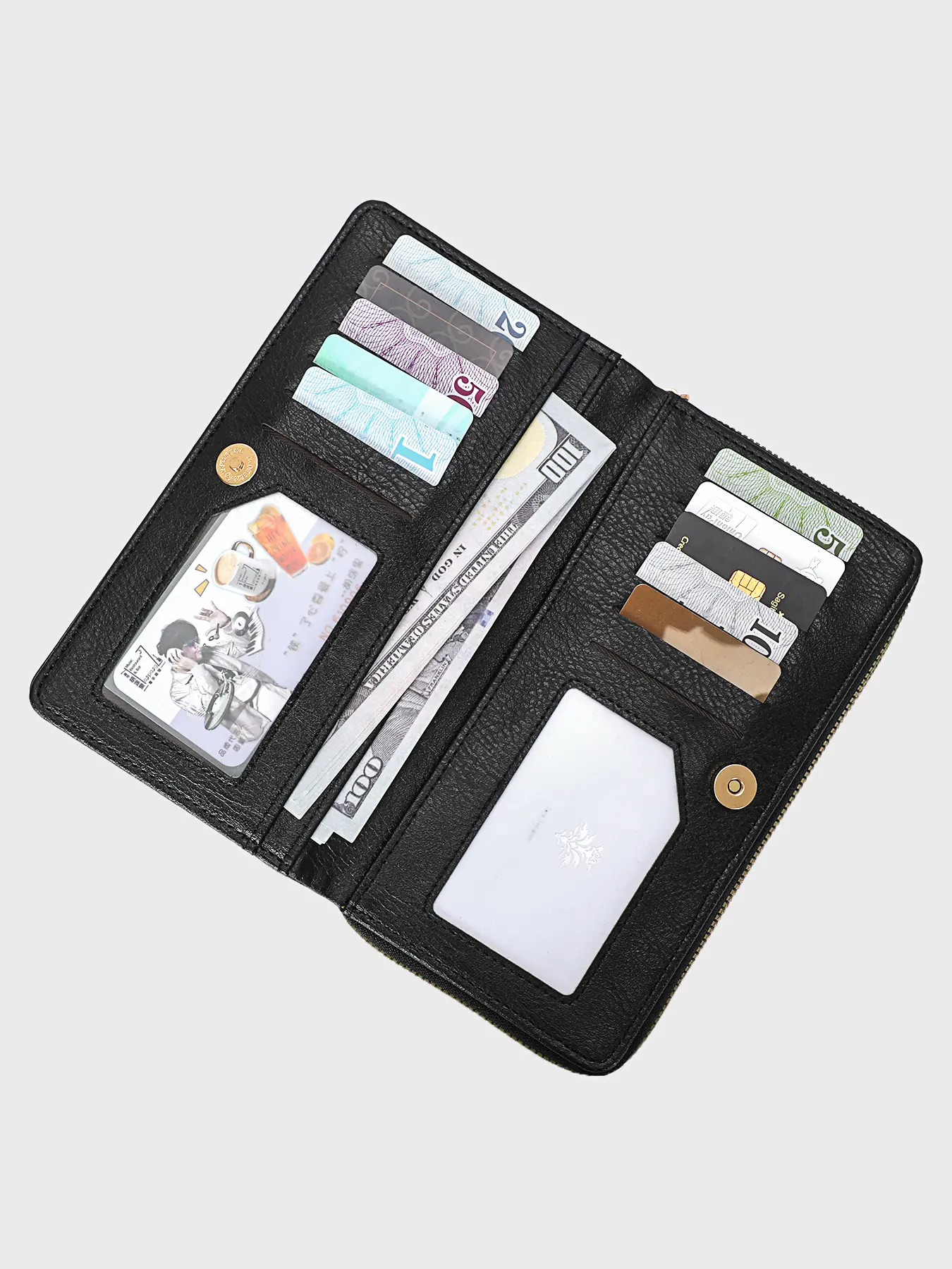 New women's long purse letter embroidery double zipper multi-function multi-card holding bag women's mobile purse