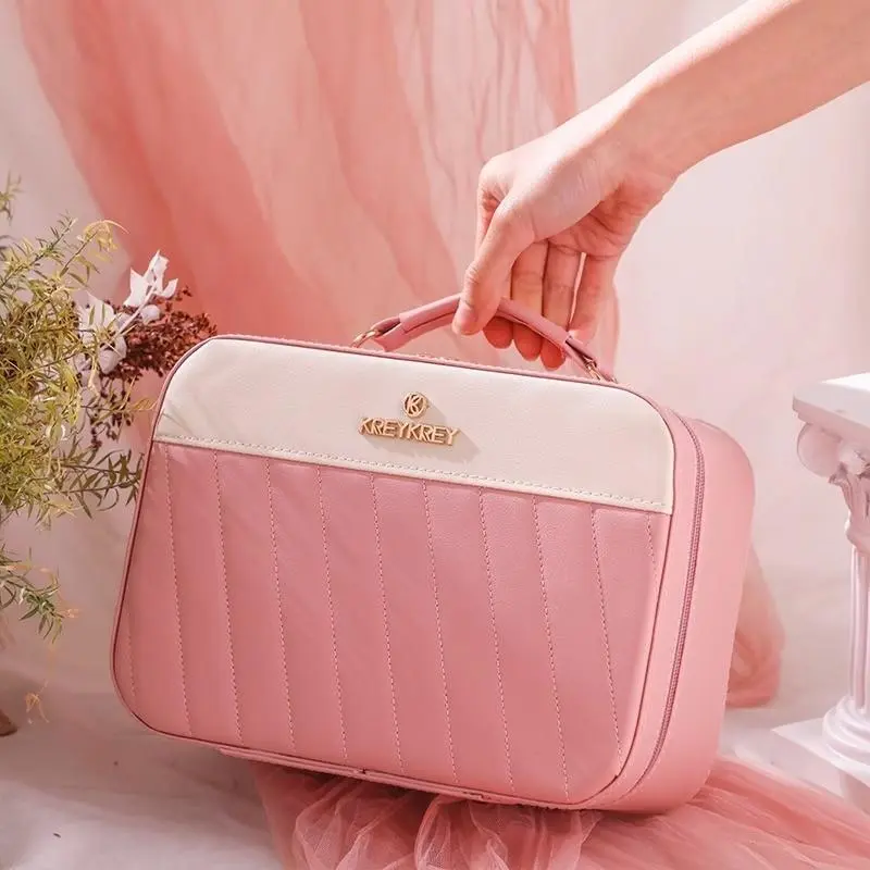 Large-capacity Handheld Makeup Box Leather Portable Travel Toiletries Organizer Waterproof Wash Bathing Cosmetic Bag Female Bags