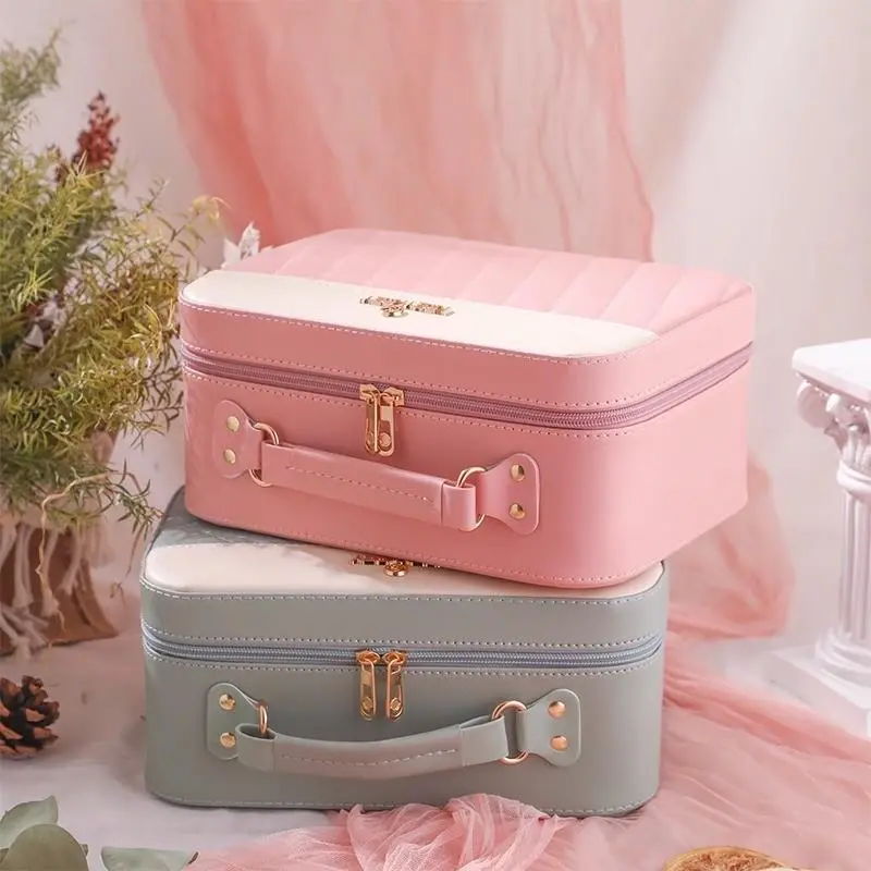 Large-capacity Handheld Makeup Box Leather Portable Travel Toiletries Organizer Waterproof Wash Bathing Cosmetic Bag Female Bags