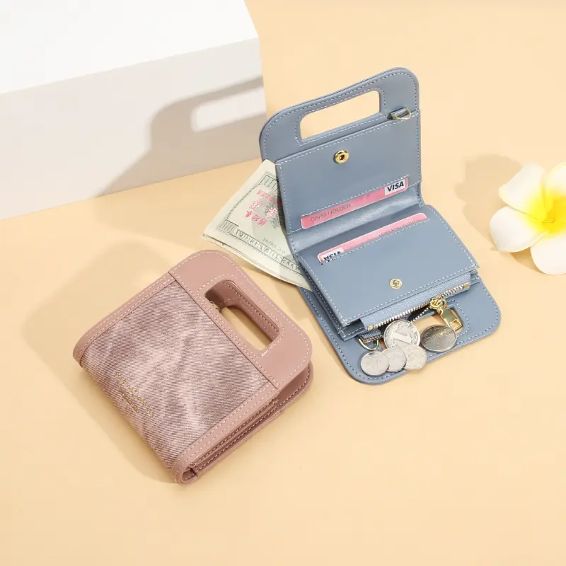 New women's advanced sense simple chain crossbody folding wallet short women's wallet ins female mouth red envelope