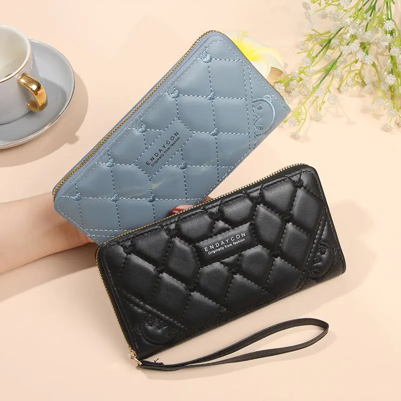 Hold a single pull purse Women's long zipper multi-functional leather wallet large capacity mobile phone