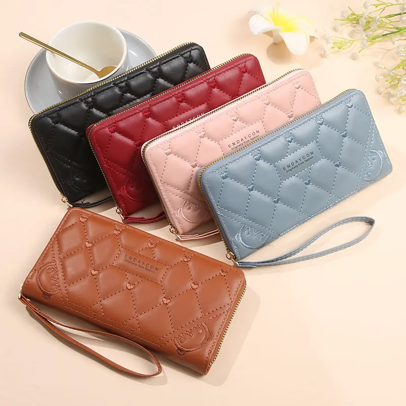 Hold a single pull purse Women's long zipper multi-functional leather wallet large capacity mobile phone