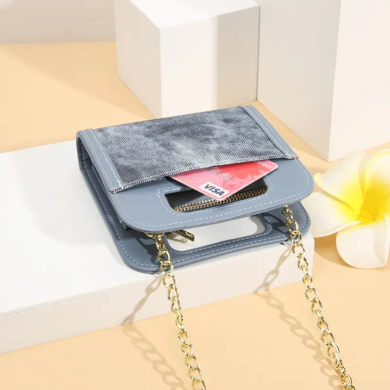New women's advanced sense simple chain crossbody folding wallet short women's wallet ins female mouth red envelope