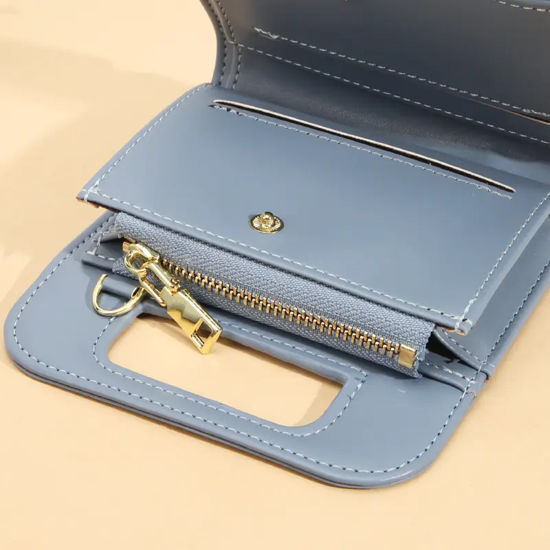 New women's advanced sense simple chain crossbody folding wallet short women's wallet ins female mouth red envelope