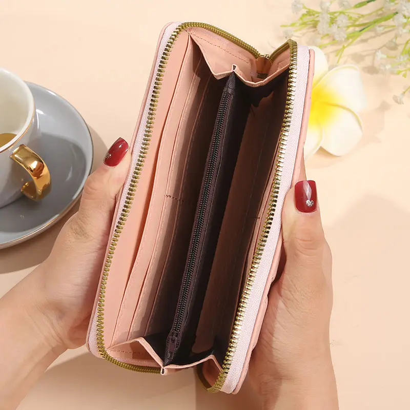 Hold a single pull purse Women's long zipper multi-functional leather wallet large capacity mobile phone
