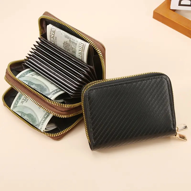 ENDAYCON Multi-functional accordion card wallet, anti-magnetic accordion card wallet, double zipper lady's purse, large capacity