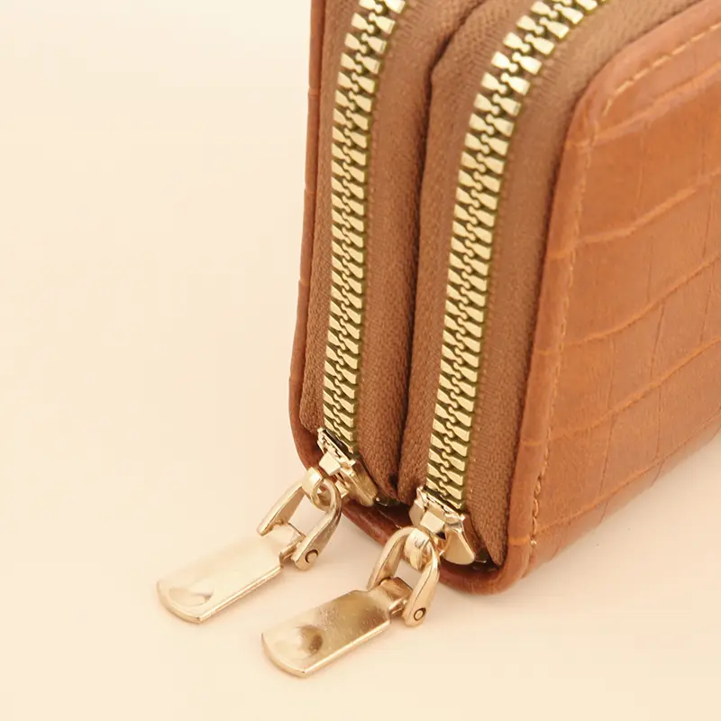 Anti-magnetic theft-proof double-pull card wallet, fashionable women's crocodile pattern zipper coin purse, cross-border RFID