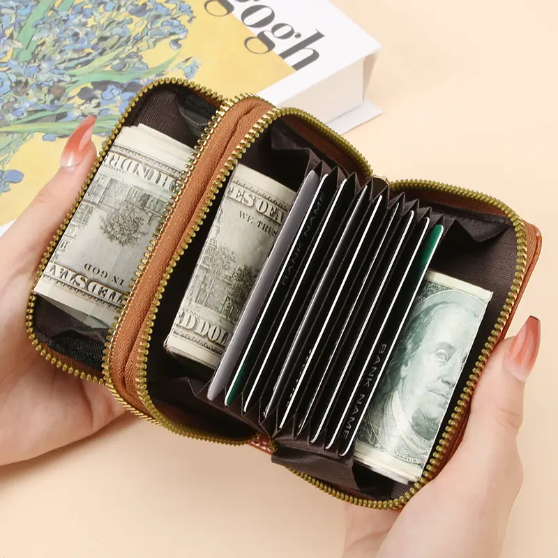 Anti-magnetic theft-proof double-pull card wallet, fashionable women's crocodile pattern zipper coin purse, cross-border RFID