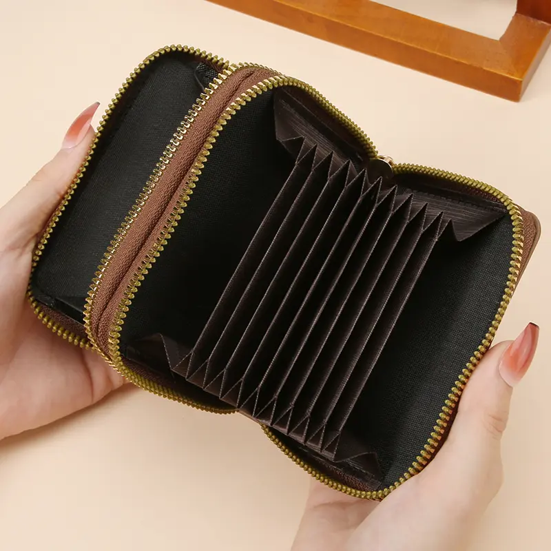 ENDAYCON Multi-functional accordion card wallet, anti-magnetic accordion card wallet, double zipper lady's purse, large capacity