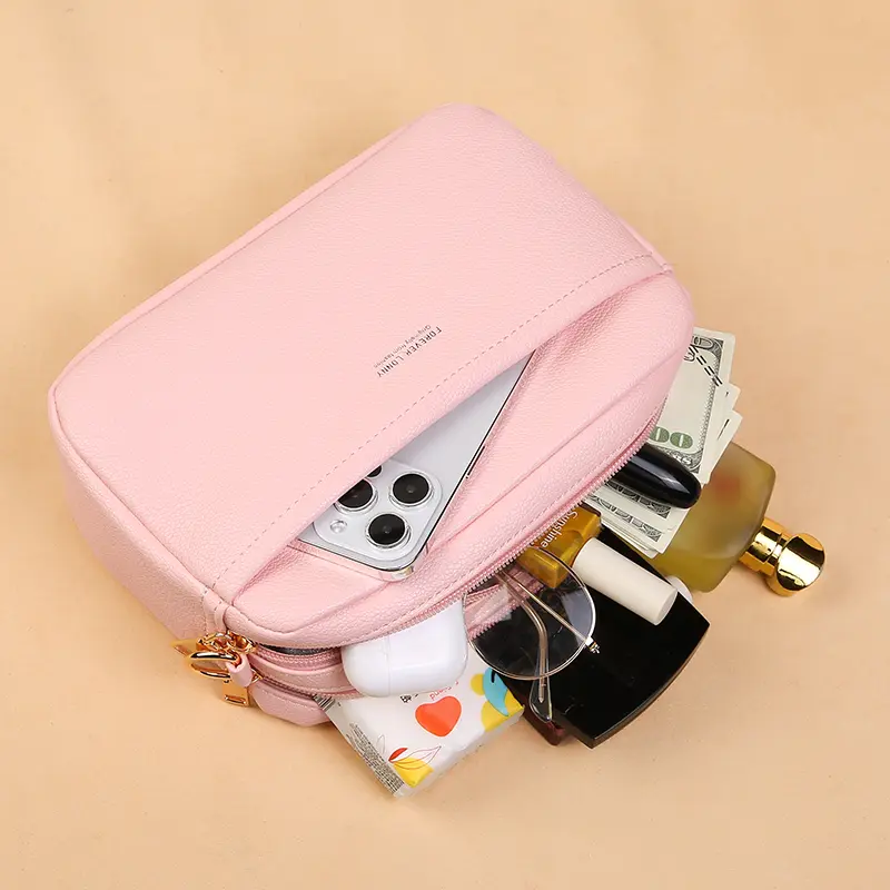 New Women's Bag Single Shoulder Crossbody Small Bag Multi Zipper Large Capacity Casual PU Women's Bag Women's Small Square Bag