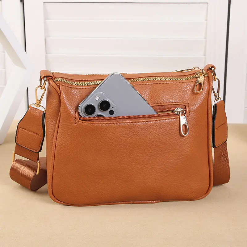 New multi-layer multi zipper middle-aged women's soft leather large capacity shoulder bag versatile and simple crossbody bag
