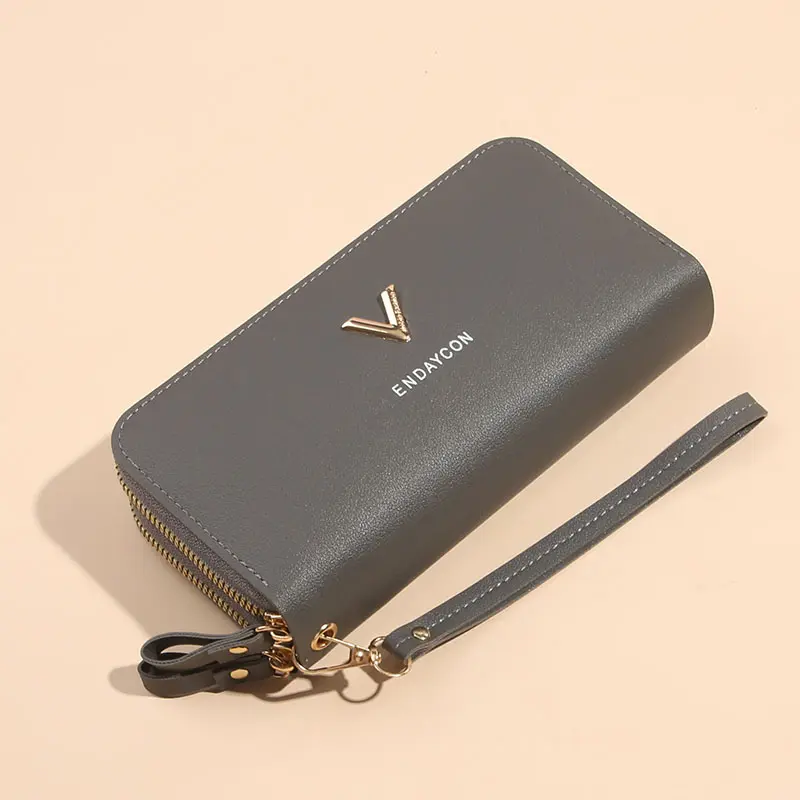 New purse women's double zipper long hand bag fashion simple lychee pattern large capacity double wallet mobile phone bag