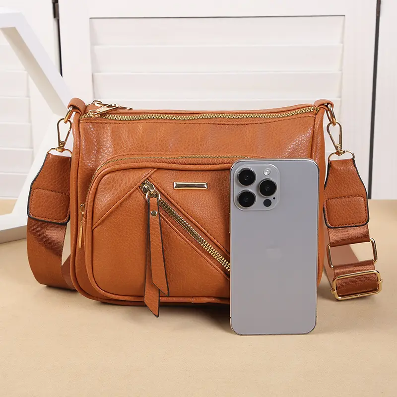 New multi-layer multi zipper middle-aged women's soft leather large capacity shoulder bag versatile and simple crossbody bag