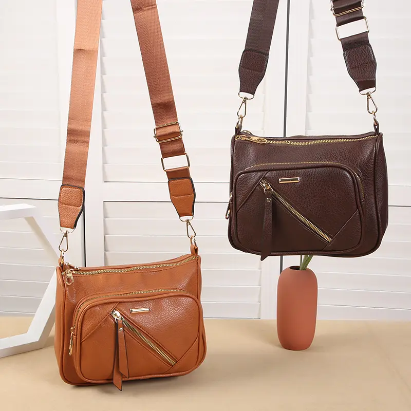 New multi-layer multi zipper middle-aged women's soft leather large capacity shoulder bag versatile and simple crossbody bag