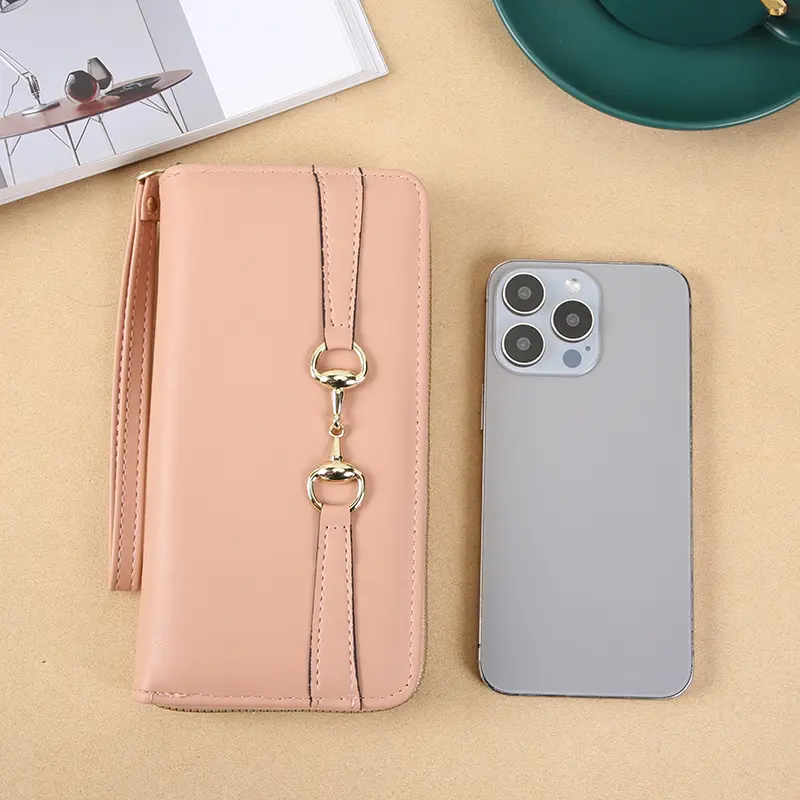 New Women's Long Single Zipper Wallet Solid Color Simple Zipper Phone Bag Multi functional Large Capacity Handheld Bag