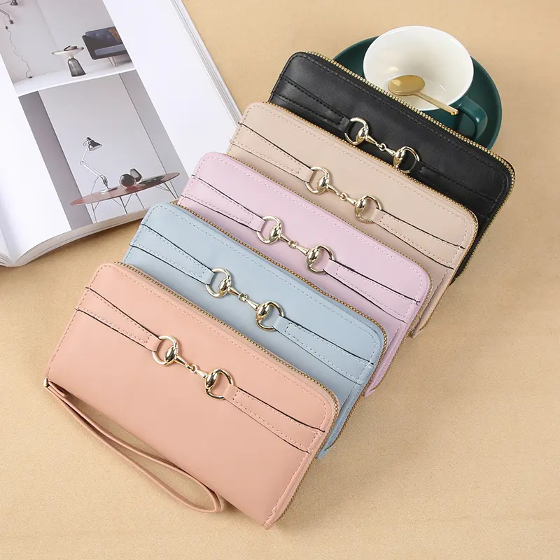 New Women's Long Single Zipper Wallet Solid Color Simple Zipper Phone Bag Multi functional Large Capacity Handheld Bag