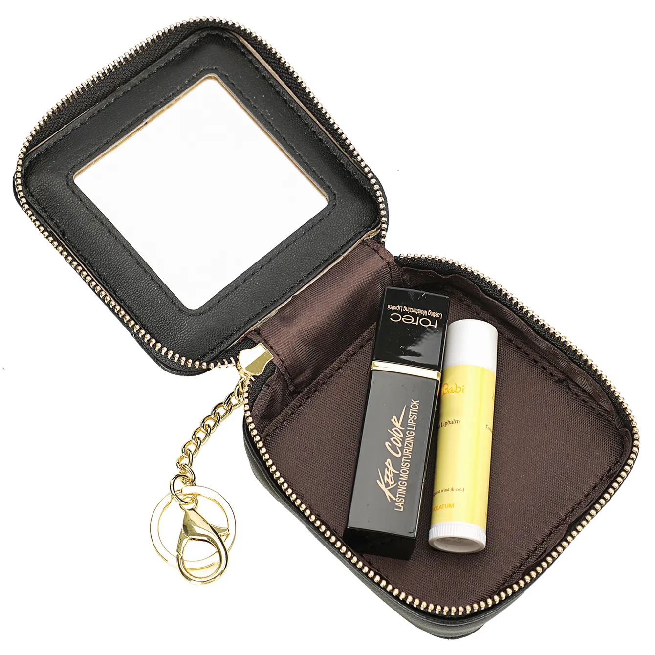 Women's diamond patterned mouth red bag, fashionable and portable with high-definition mirror makeup, zero wallet, key bag