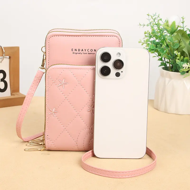 New mobile phone bag female Korean version fashion multi-functional crossbody shoulder bag three-layer zipper solid color simple