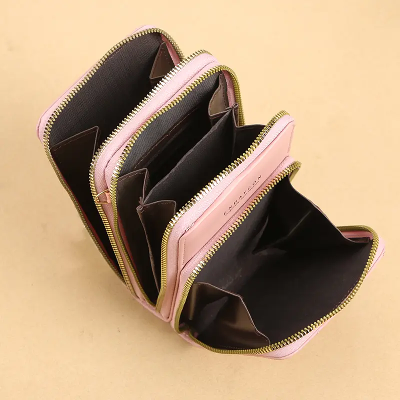 New mobile phone bag female Korean version fashion multi-functional crossbody shoulder bag three-layer zipper solid color simple