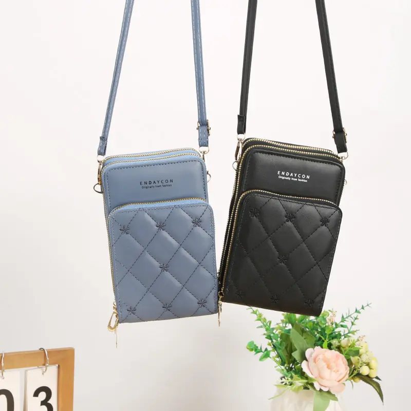 Cross-border hot solid color every day mobile phone bag single shoulder crossbody ladies Diamond lattice large capacity purse