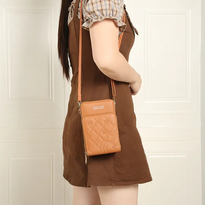 New mobile phone bag female Korean version fashion multi-functional crossbody shoulder bag three-layer zipper solid color simple