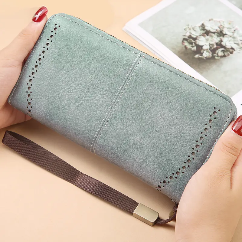 RFID anti-theft long wallet for men and women; 2025 cross-border new version; large capacity mobile phone bag; vintage hollowedo