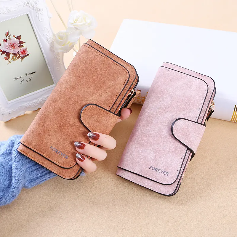 New buckle women's Korean version wallet three fold fashion women's bag multi-card women's purse frosted two-tone fabric